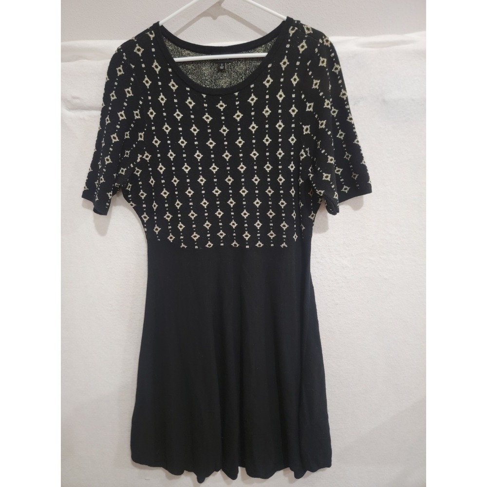 Torrid Plus Size‎ 2 2X Black Gold Foil Intarsia Sweater Skater Dress Fit Flare